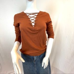 Forever 21 long sleeved brown top v-neck